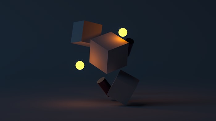 Abstract 3D rendered shapes with glowing light